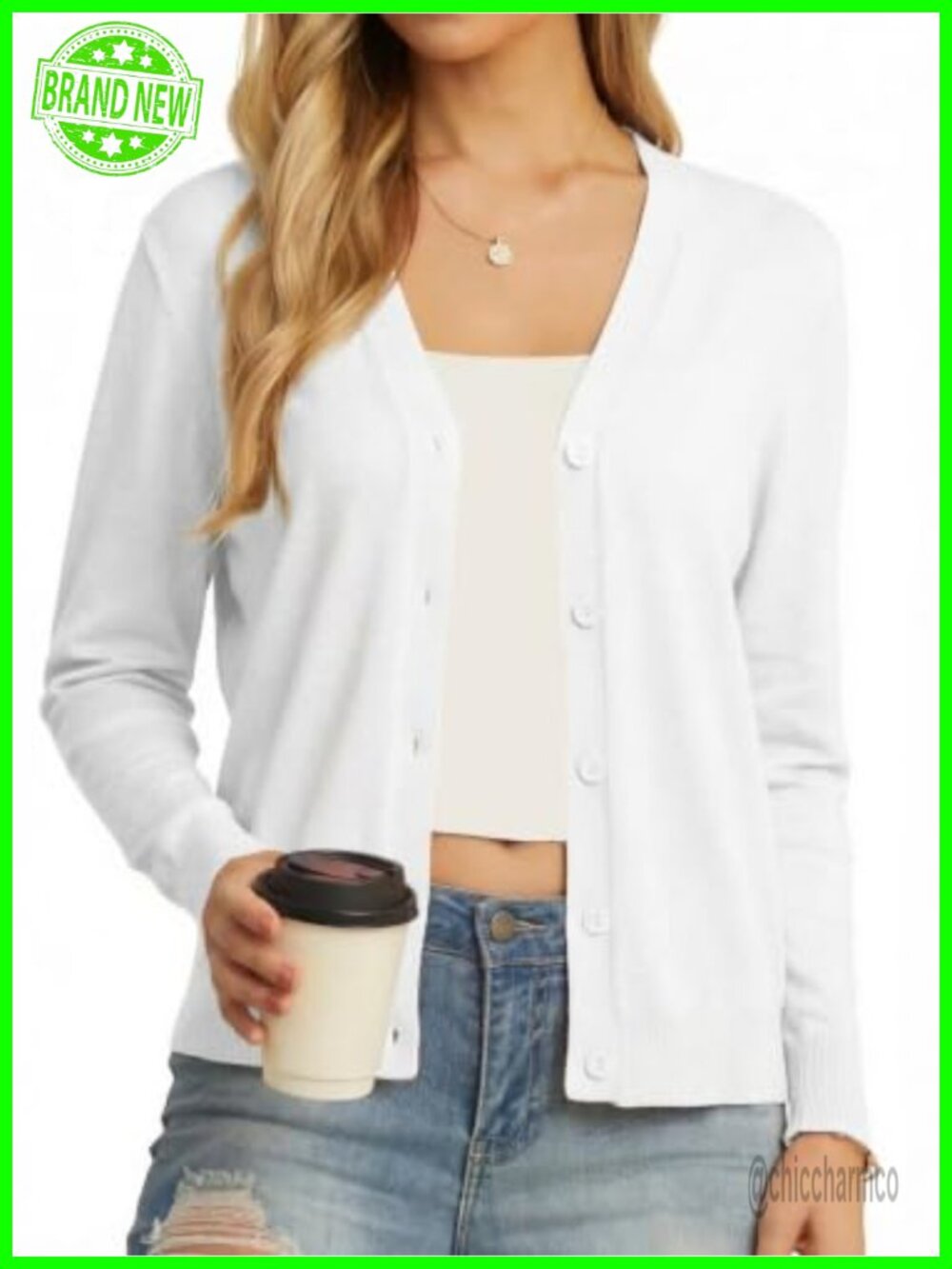 Womens Lightweight V Neck Button Down Cardigan Open Front Long Sleeve